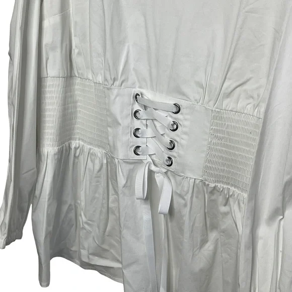Lane Bryant Size 22 White Cotton Blouse with Corset Tie Waist NWT - Picture 2 of 8